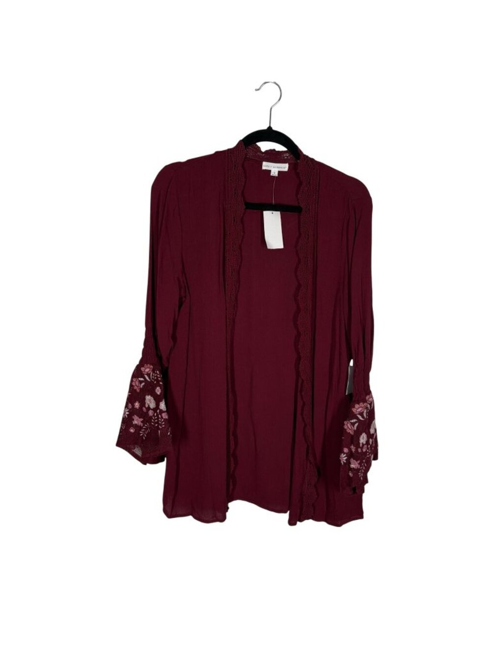 Coco + Jaimeson Women S Burgundy Floral Embroidered Bell Sleeves Boho Kimono NWT